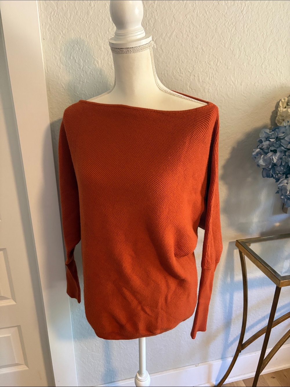 Women's Rust Boatneck Blanket Cloth Knit Sweater S